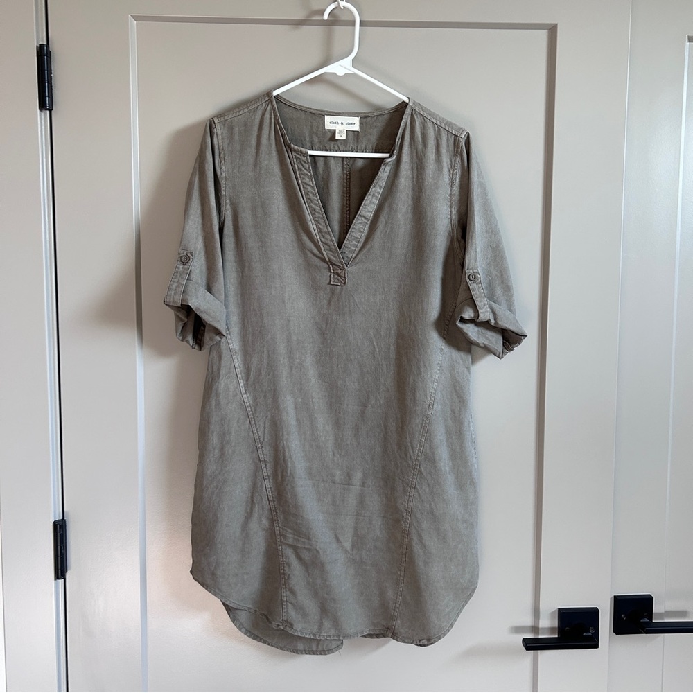 Cloth & Stone Green Khaki Shirt Dress